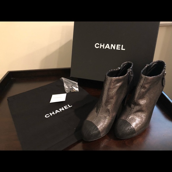 Chanel silver with black toe booties - Picture 1 of 7